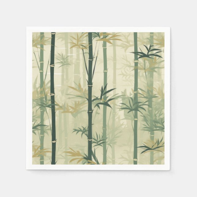 Serene Bamboo Blossom Asian  (3) Napkins (Front)