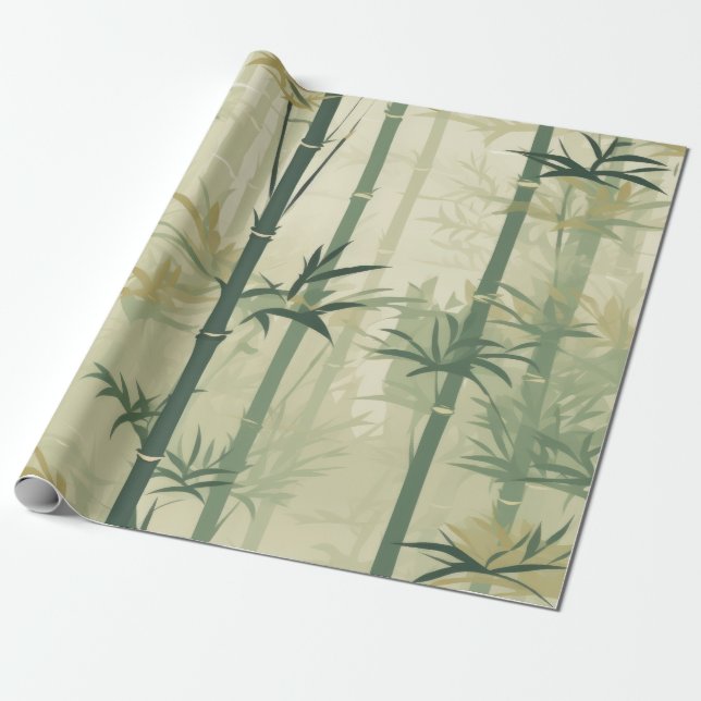 Serene Bamboo Blossom Asian  (3) Wrapping Paper (Unrolled)