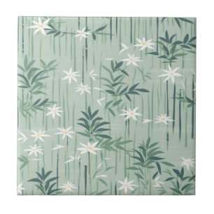 Serene Bamboo Blossom Asian (4) Ceramic Tile
