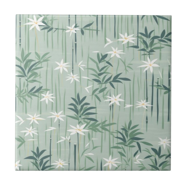 Serene Bamboo Blossom Asian  (4) Ceramic Tile (Front)