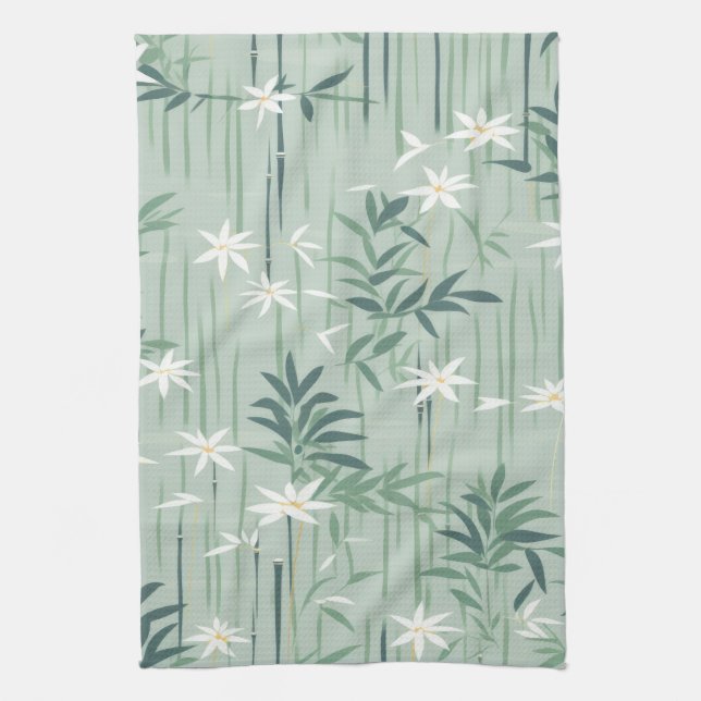 Serene Bamboo Blossom Asian  (4) Kitchen Towel (Vertical)
