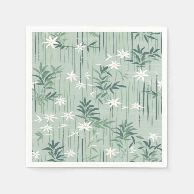 Serene Bamboo Blossom Asian  (4) Napkins (Front)