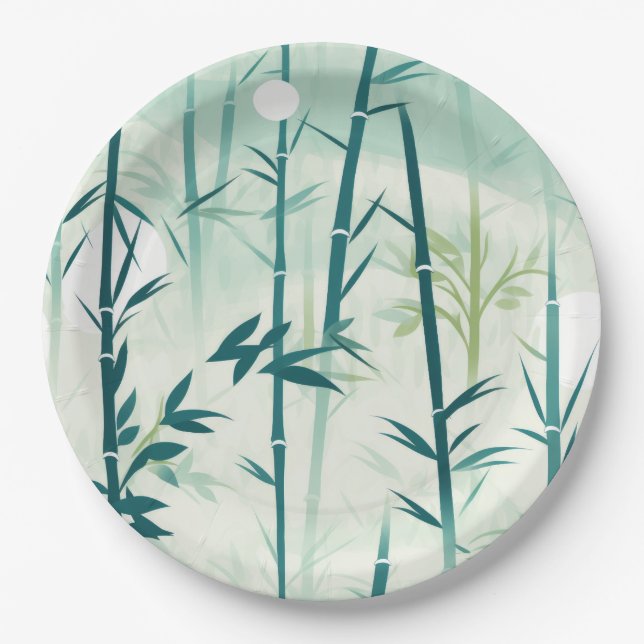 Serene Bamboo Blossom Asian  (5) Paper Plates (Front)