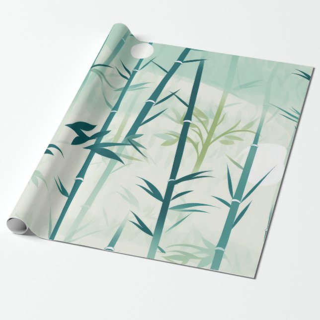Serene Bamboo Blossom Asian  (5) Wrapping Paper (Unrolled)