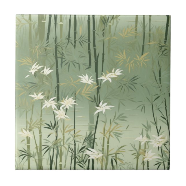 Serene Bamboo Blossom Asian  (6) Ceramic Tile (Front)