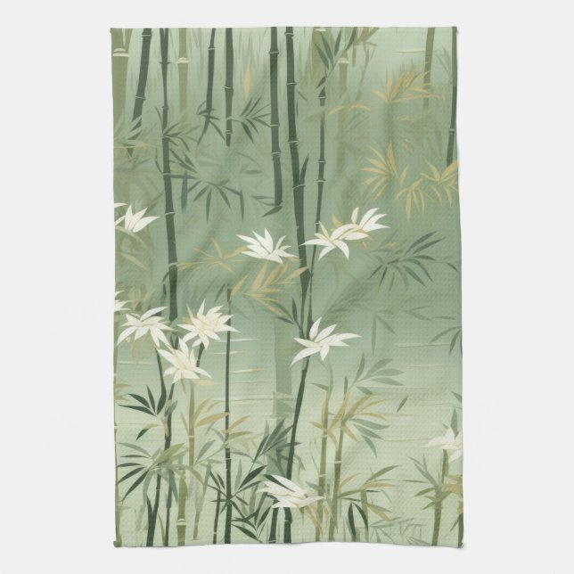 Serene Bamboo Blossom Asian  (6) Kitchen Towel (Vertical)