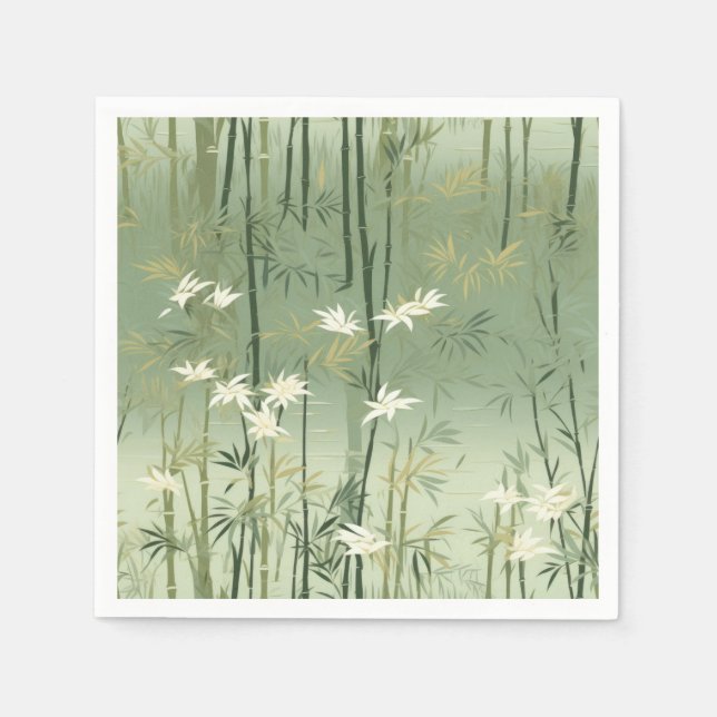 Serene Bamboo Blossom Asian  (6) Napkins (Front)