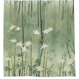 Serene Bamboo Blossom Asian (6) Shower Curtain
