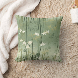 Serene Bamboo Blossom Asian (6) Throw Pillow