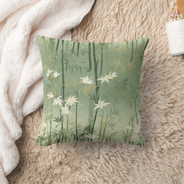 Serene Bamboo Blossom Asian  (6) Throw Pillow (Blanket)