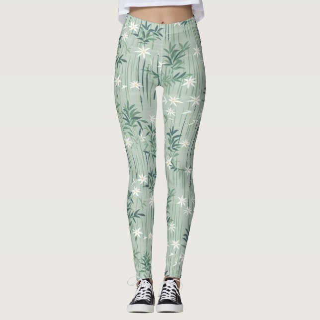 Serene Bamboo Blossom Asian  (7) Leggings (Front)