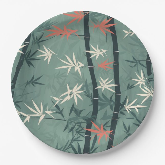 Serene Bamboo Blossom Asian  (7) Paper Plates (Front)