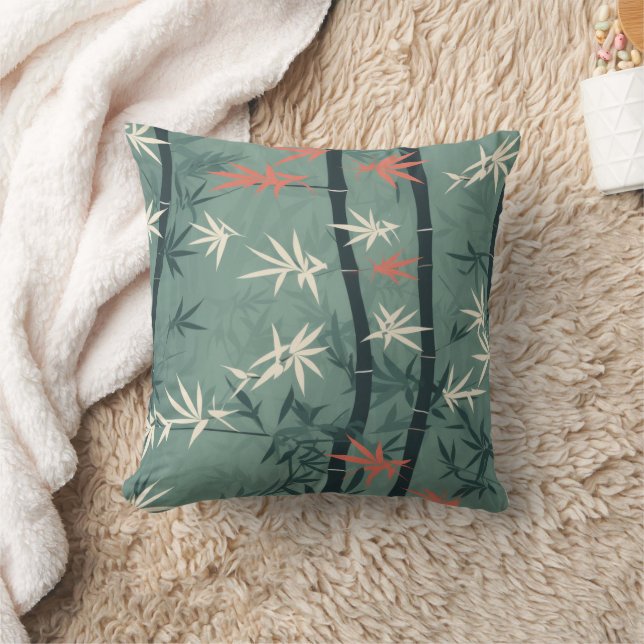 Serene Bamboo Blossom Asian  (7) Throw Pillow (Blanket)