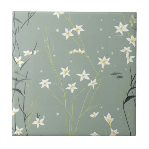 Serene Bamboo Blossom Asian (8) Ceramic Tile