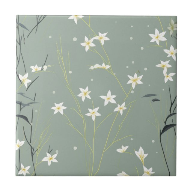 Serene Bamboo Blossom Asian  (8) Ceramic Tile (Front)