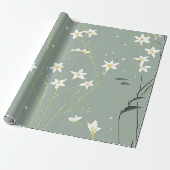 Serene Bamboo Blossom Asian  (8) Wrapping Paper (Unrolled)