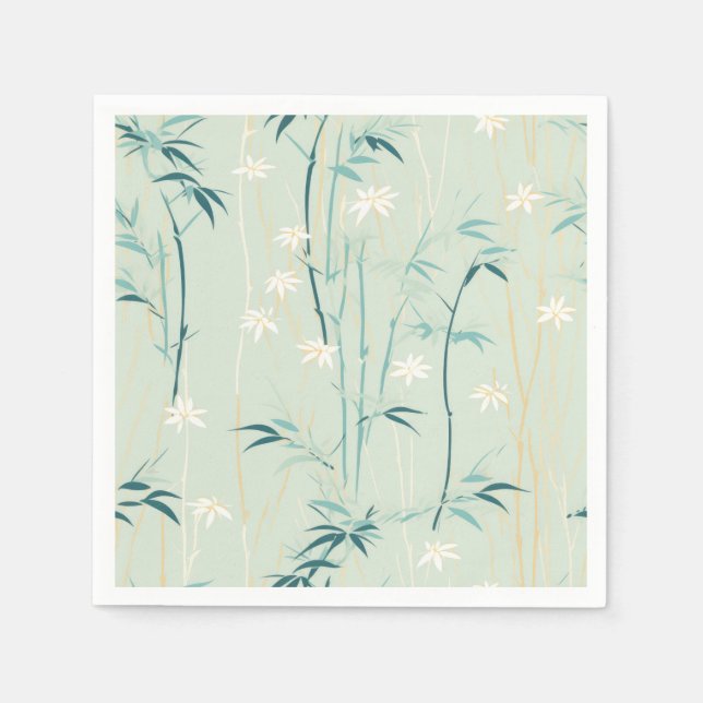 Serene Bamboo Blossom Asian  (9) Napkins (Front)
