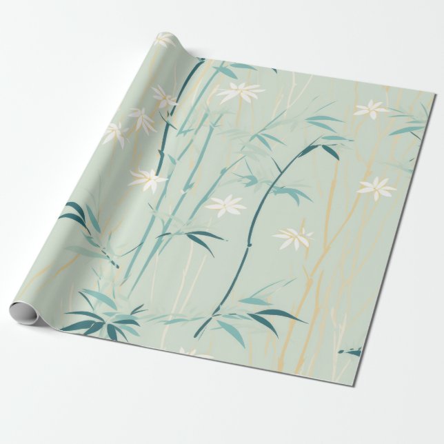 Serene Bamboo Blossom Asian  (9) Wrapping Paper (Unrolled)