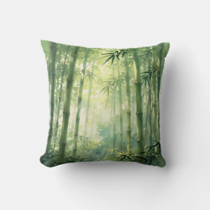 Serene Bamboo Forest Mist Glow Throw Pillow