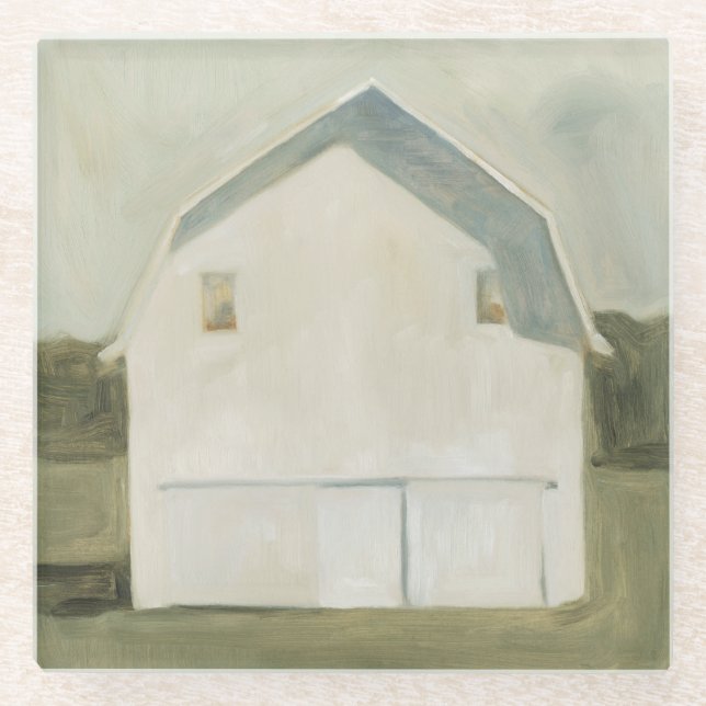 Serene Barn - White Glass Coaster (Front)