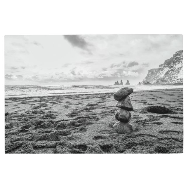 Serene Beach Cairn Metal Print (Front)