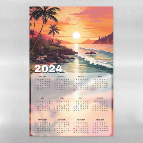 Serene Beach Sea Vibe Illustration 2024 Calendar Magnetic Dry Erase Sheet
