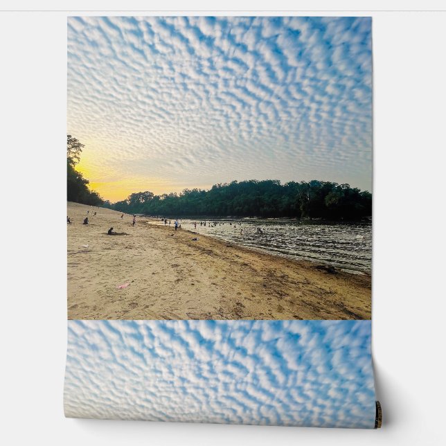 Serene Beach Sunset Wallpaper - Blue Skies and End Wallpaper (Unrolling)
