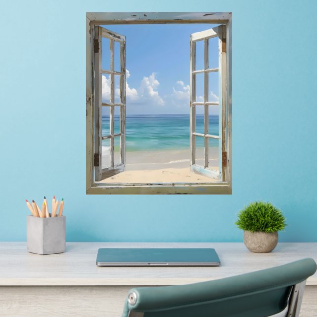 Serene Beach Window View Wall Decal (Home Office 2)