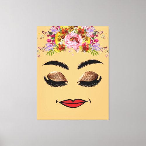 Serene Beauty Woman Eyes Closed Floral Crown Canvas Print