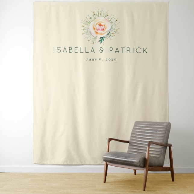 Serene Beige Floral Wreath Tapestry (In Situ)
