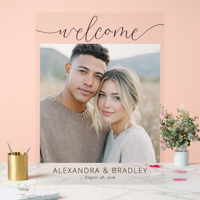 Serene Beige Minimalist Photo Acrylic Sign (Wedding)