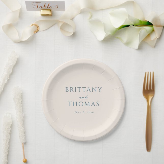 Serene Beige Minimalist Wedding Paper Plates (Wedding)