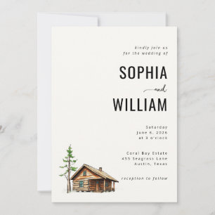 Serene Beige Rustic Cabin Invitation