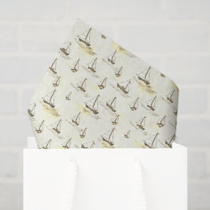 Serene Beige Sailing Boats on Sea Pattern Tissue Paper