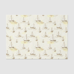 Serene Beige Sailing Boats on Sea Pattern Tissue Paper