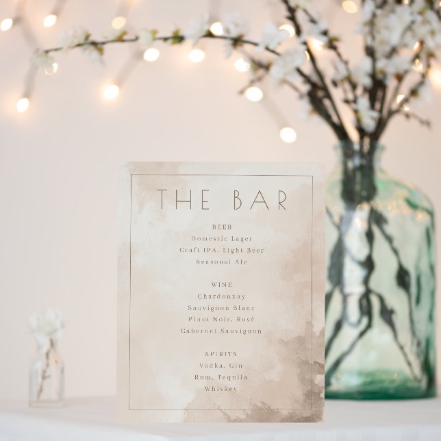 Serene Beige Watercolor Bar Menu Foam Board (In Situ (Wedding))