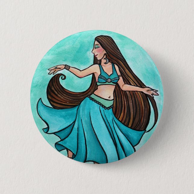 Serene Belly Dancer in Teal                        Button (Front)