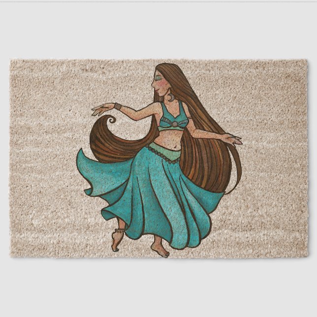 Serene Belly Dancer in Teal                        Fiber Doormat (Front)