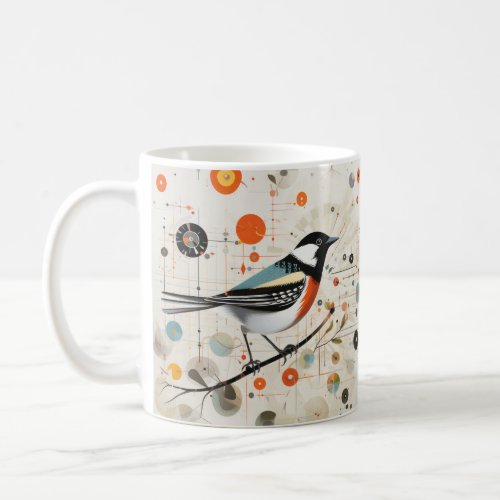 Serene Bird on Branch Amidst Harmonious Circles Coffee Mug