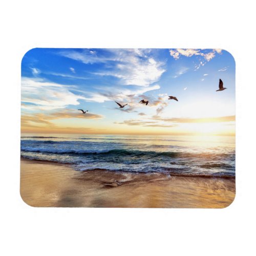 Serene Birds Blue Sky Golden Ocean Sunrise Magnet