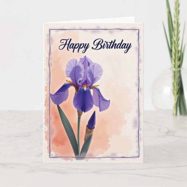 Serene Birthday Violet Iris Card (Front)