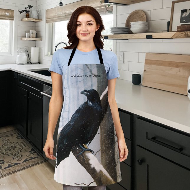 Serene Black Raven Snow Winter Forest  Apron (Creator Uploaded)