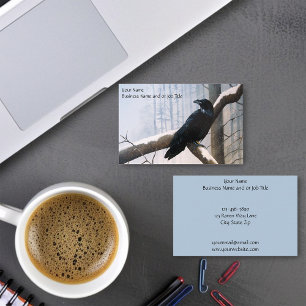 Serene Black Raven Snow Winter Forest  Business Card