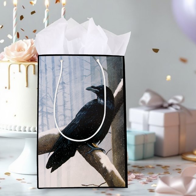 Serene Black Raven Snow Winter Forest  Medium Gift Bag (Creator Uploaded)