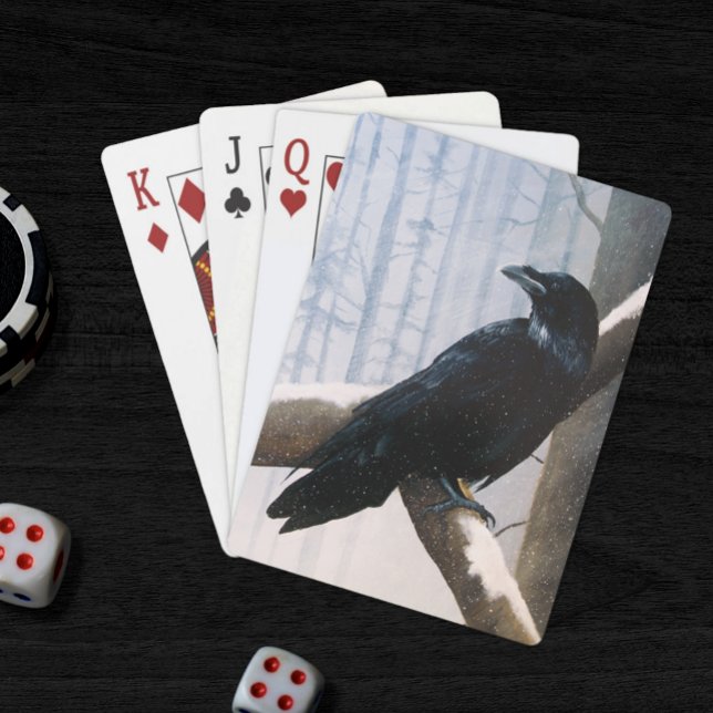 Serene Black Raven Snow Winter Forest  Poker Cards (Creator Uploaded)