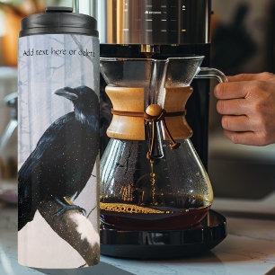 Serene Black Raven Snow Winter Forest Thermal Tumbler