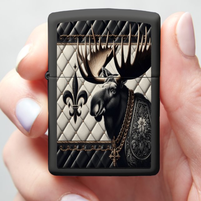 Serene Black White Moose Leather Art Zippo Lighter (In Hand)