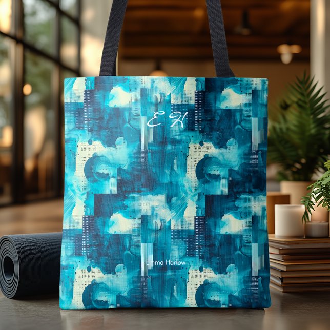 Serene Blue Abstract Personalized Tote Bag (Creator Uploaded)