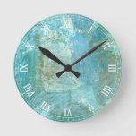 Serene Blue And Green Abstract Painting Round Clock at Zazzle