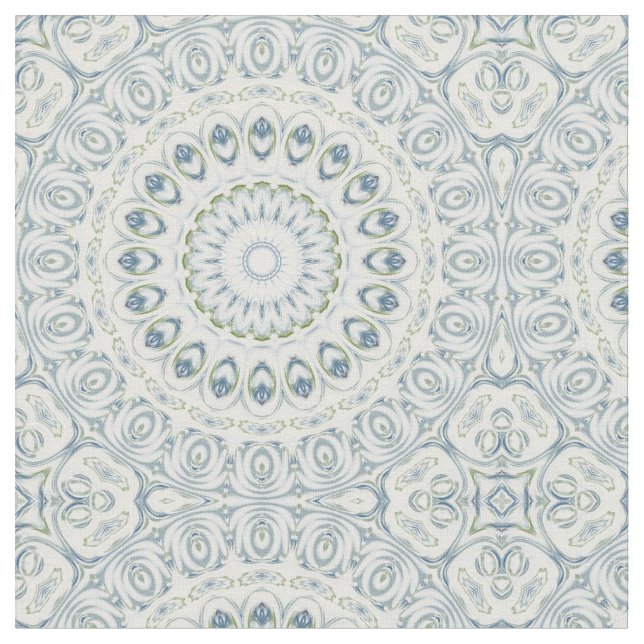 Serene Blue and Green Mandala Pattern Design Fabric (Close Up)